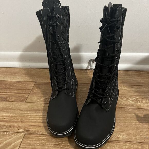 Polar Snow Boots Women's Size 9 Black Quilted Fur Lined Lace Up Winter Insulated - Picture 4 of 10